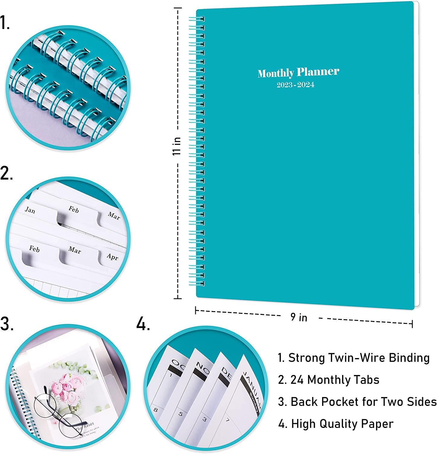 Monthly Planner 2023-2025 - Monthly Calendar 2023-2025 with Two-Side Pocket, July 2023 - June 2025, 9" x 11", Two Years Monthly Planner, Cardboard Cover, Perfect Organizer - Image 6